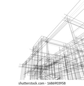 House design architectural project, Conceptual sketch 3d architecture