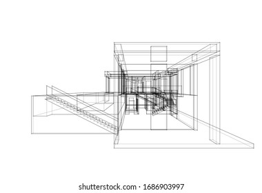 Proyecto arquitectónico de diseño de casa, Esbozo conceptual de arquitectura 3d