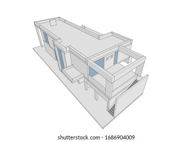 Bauprojekt des Hauses, Konzeptionelle Skizze 3d Architektur
