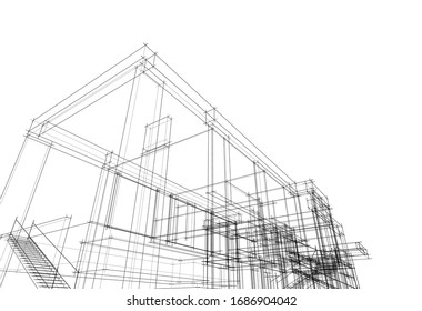 House design architectural project, Conceptual sketch 3d architecture