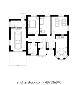 House design. Black and White floor plan of a modern apartment. Vector Illustration. Architectural blueprint.