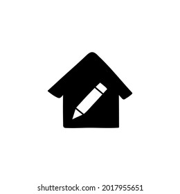 House design, house drawing sketch icon in solid black flat shape glyph icon, isolated on white background 
