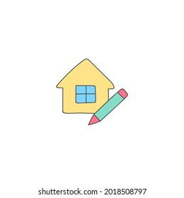 House design, house drawing sketch icon in color icon, isolated on white background 