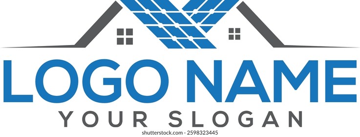 House design element. Solar home logo template. Solar panel  vector design. Renewable energy illustration.