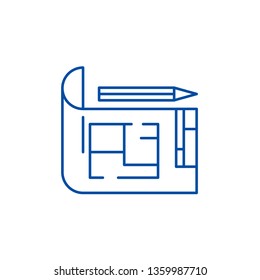 House design line icon concept. House design flat  vector symbol, sign, outline illustration.