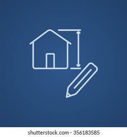 Icono de línea de diseño de casa para web, móvil e infografía. Icono azul claro del vector aislado en fondo azul.