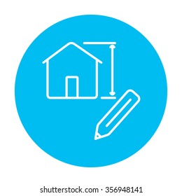 House design line icon for web, mobile and infographics. Vector white icon on the light blue circle isolated on white background.