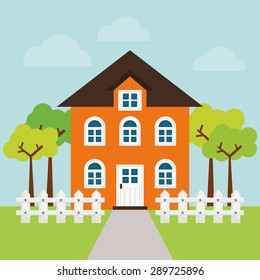 Diseño de casa sobre fondo azul, ilustración vectorial.