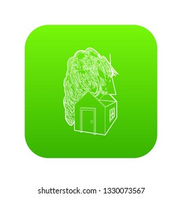 House destroyed by hurricane icon green vector isolated on white background