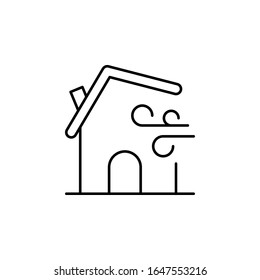 Casa, destrucción, icono del viento. Línea simple, contorno vectorial elementos de los iconos de desastres naturales para ui y ux, sitio web o aplicación móvil