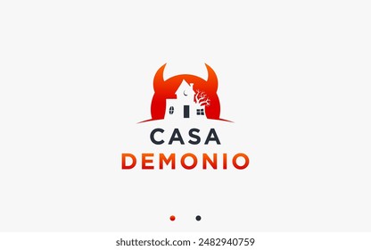 house with devil logo design vector silhouette illustration