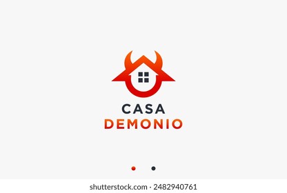 house with devil logo design vector silhouette illustration