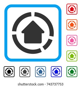 House Diagram icon. Flat gray iconic symbol inside a blue rounded frame. Black, gray, green, blue, red, orange color additional versions of House Diagram vector.