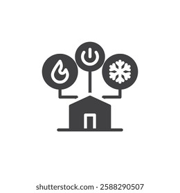 House with digital HVAC control vector icon. filled flat sign for mobile concept and web design. Smart Home HVAC glyph icon. Symbol, logo illustration. Vector graphics