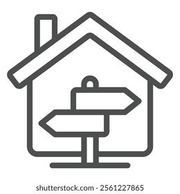 House and directions pointer pole line icon, housing market concept. Vector graphics. Cottage building and signboard sign on white background, outline style icon for mobile or web design