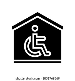 casa para el vector de icono de glifo desactivado. casa para el signo de inhabilitación. símbolo de contorno aislado ilustración negra