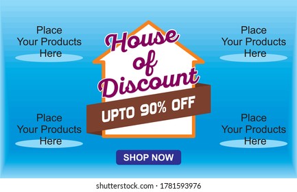 House of Discount Poster ads offer discount sale special offer modern concept banner template for label sticker, landing page, website, brochure store shop discount