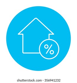 House with discount tag line icon for web, mobile and infographics. Vector white icon on the light blue circle isolated on white background.