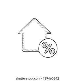 House with discount tag vector sketch icon isolated on background. Hand drawn House with discount tag icon. House with discount tag sketch icon for infographic, website or app.