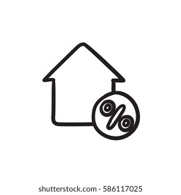 House with discount tag vector sketch icon isolated on background. Hand drawn House with discount tag icon. House with discount tag sketch icon for infographic, website or app.