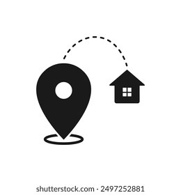 House distance. Home with pin maps icon flat style isolated on white background. Vector illustration