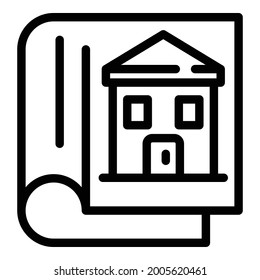 Icono de documentación de la casa. Icono de vector de documentación de la casa de esquema para diseño web aislado en fondo blanco