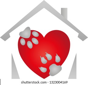 House with dog paw, cat paw and heart logo