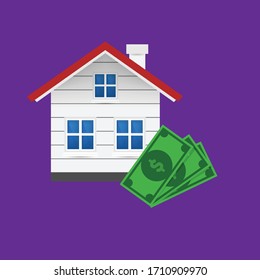 house and dollar banknotes.Conceptual vector illustration in flat style design.Isolated on background.
