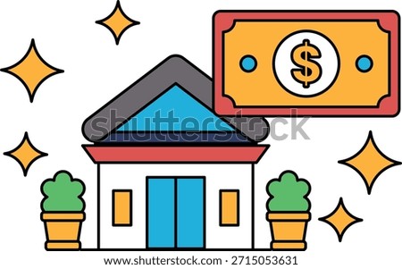 A house with a dollar bill on top of it. The dollar bill is a symbol of wealth and prosperity