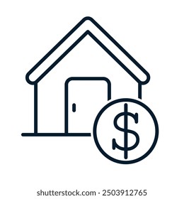 House, dollar. Concept real estate sale. Vector linear icon isolated on white background.