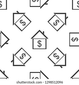 House with dollar icon seamless pattern on white background. Home and money. Real estate concept. Flat design. Vector Illustration
