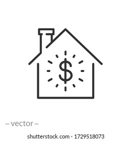 house with dollar icon vector, home and money, thin line symbol on white background