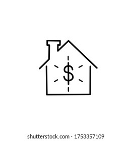 house with dollar icon vector, home and money, thin line symbol on white background, editable stroke.
