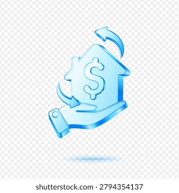 House Dollar Refinance, 3D Blue Glossy Real Estate Finance Icon