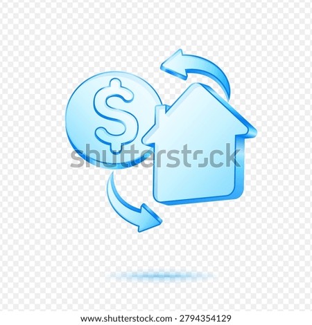 House Dollar Refinancing, 3D Blue Glossy Real Estate Finance Icon
