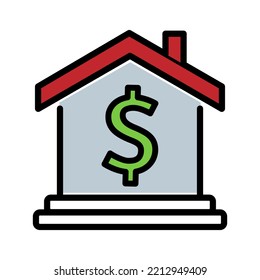 House With Dollar Sign Icon Isolated On White Background. Bank Building Symbol. Home And Money Real Estate Concept. Vector Illustration.