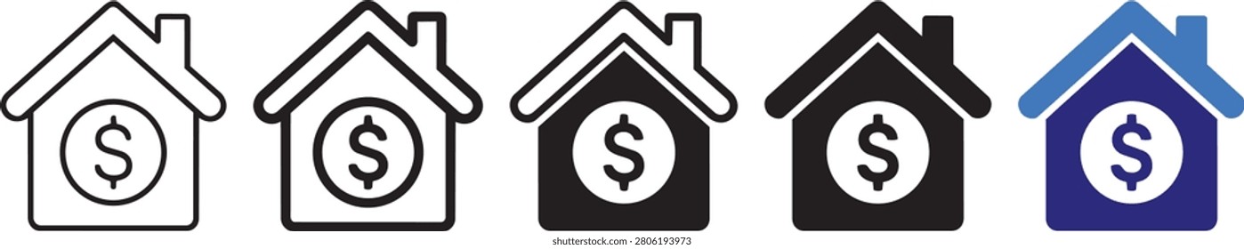 House with Dollar Sign Icon Set for Real Estate Finance