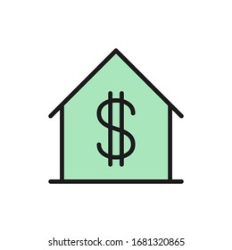 House with dollar sign, sale of apartment flat color line icon.