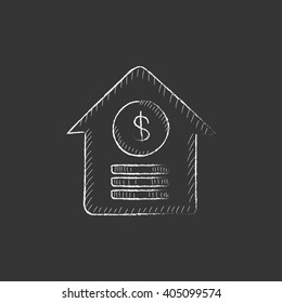 House with dollar symbol. Drawn in chalk icon.