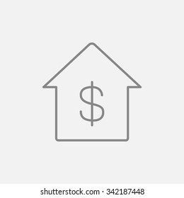 House with dollar symbol line icon for web, mobile and infographics. Vector dark grey icon isolated on light grey background.