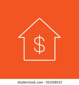 House with dollar symbol line icon for web, mobile and infographics. Vector white icon isolated on red background.