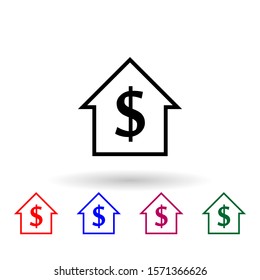 House with dollar symbol line multi color icon. Simple glyph, flat vector of profit icons for ui and ux, website or mobile application