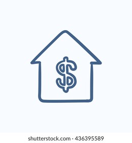 House with dollar symbol vector sketch icon isolated on background. Hand drawn House with dollar symbol icon. House with dollar symbol sketch icon for infographic, website or app.