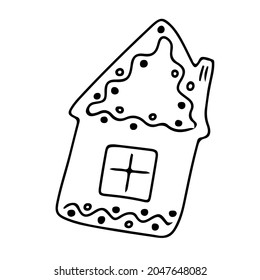 House Doodle Christmas gingerbread. Simple decor. Vector illustration isolated on white background.