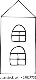 house doodle style decor icon. hand drawn, nordic, scandinavian. vector, minimalism, monochrome sticker poster card building
