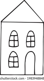 house doodle style decor icon. hand drawn, nordic, scandinavian. vector, minimalism, monochrome sticker poster card building