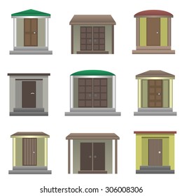 House door set on the black background. Vector illustration