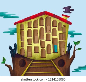 house door with tree illustration 