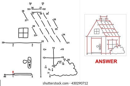 House - dot game. Connect all dots starting at 1 up to 40 and you will see what is hidden on the picture.