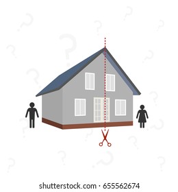 house and the dotted line for the cut - the concept of the division of property after divorce